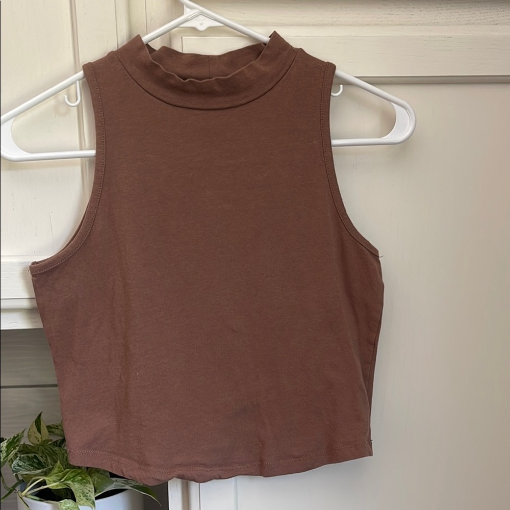 Neutral brown sleeveless crop top